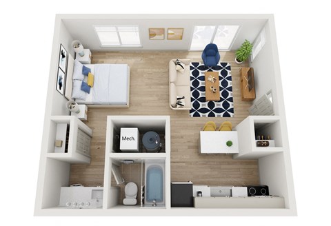 Floor plan for studio, 1 bath, 525 sqft